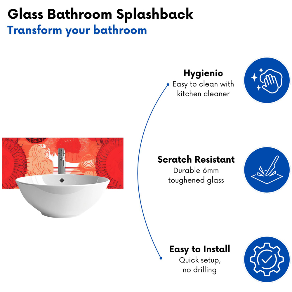 Warren Reed Designer Abstract Red Sun pattern Glass Bathroom Splashback 25 x 60cm Image 4