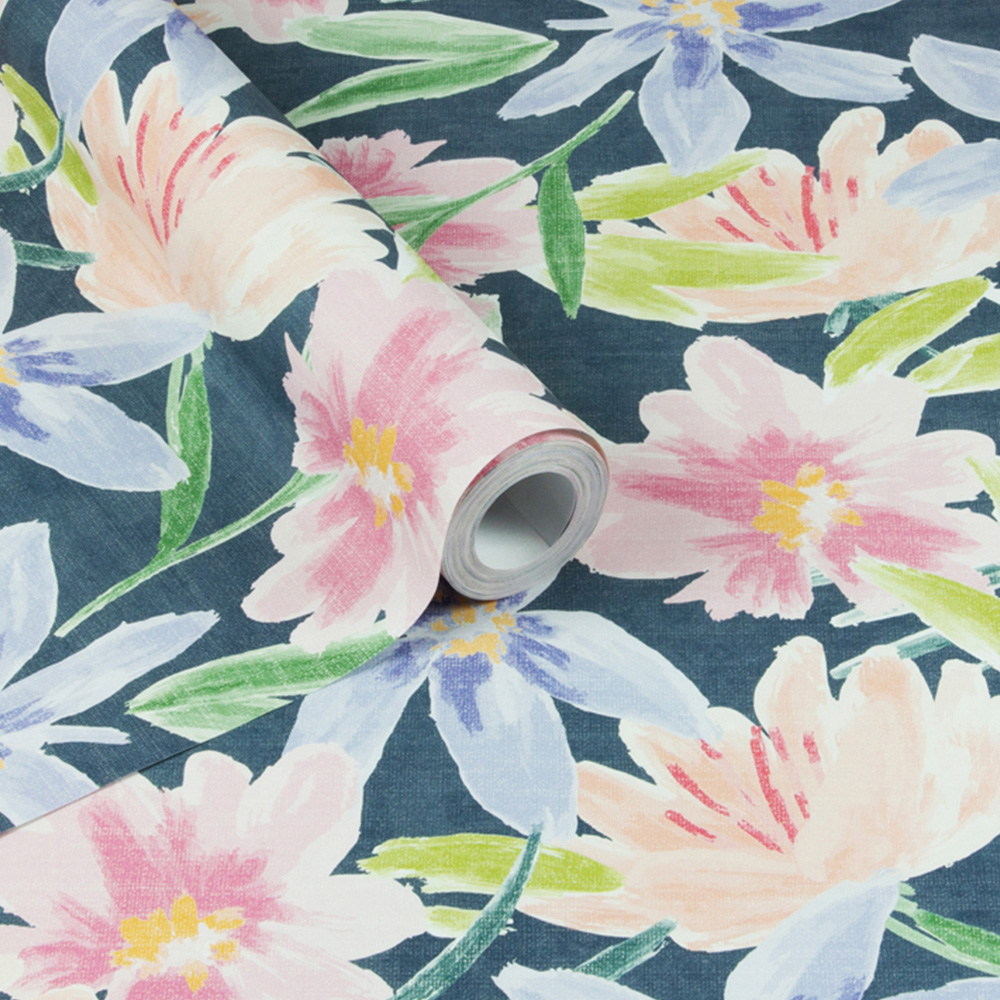Arthouse Watercolour Floral Navy Wallpaper Image 2