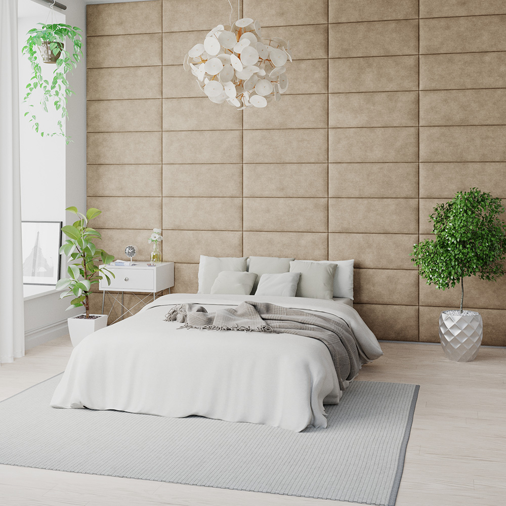 Aspire EasyMount Beige Kimiyo Linen Upholstered Wall Mounted Headboard Panels 2 Pack Image 2