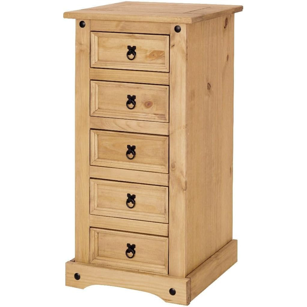 Mews Corona Waxed Pine 5 Drawer Narrow Chest of Drawers Image 2