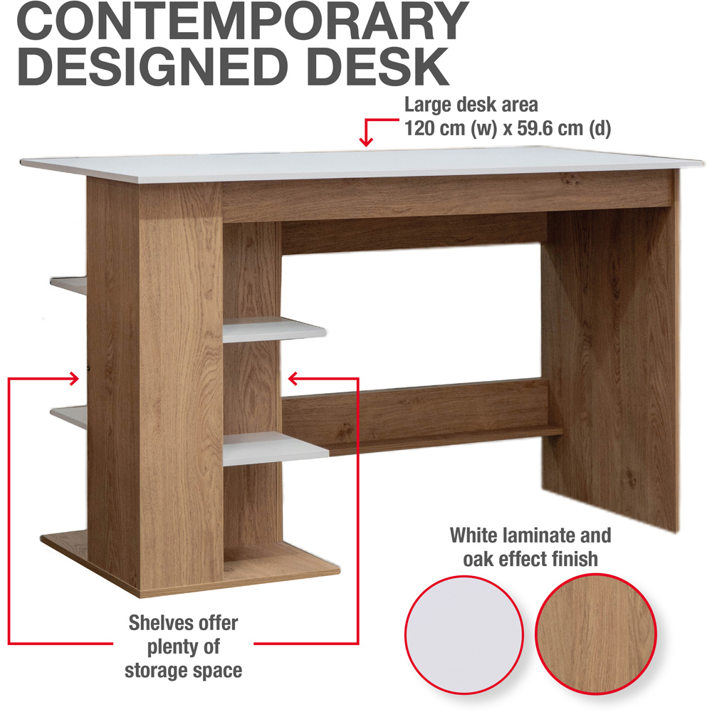 TTAP Milan Oak Effect and White Top 3 Shelf Office Computer Desk Image 7