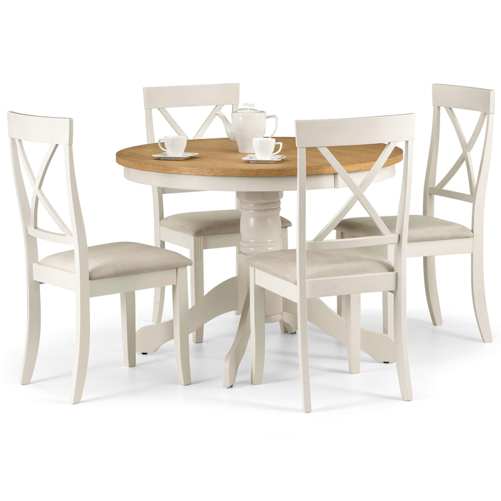 Julian Bowen Davenport 4 Seater Round Dining Set Oak and Ivory Image 2