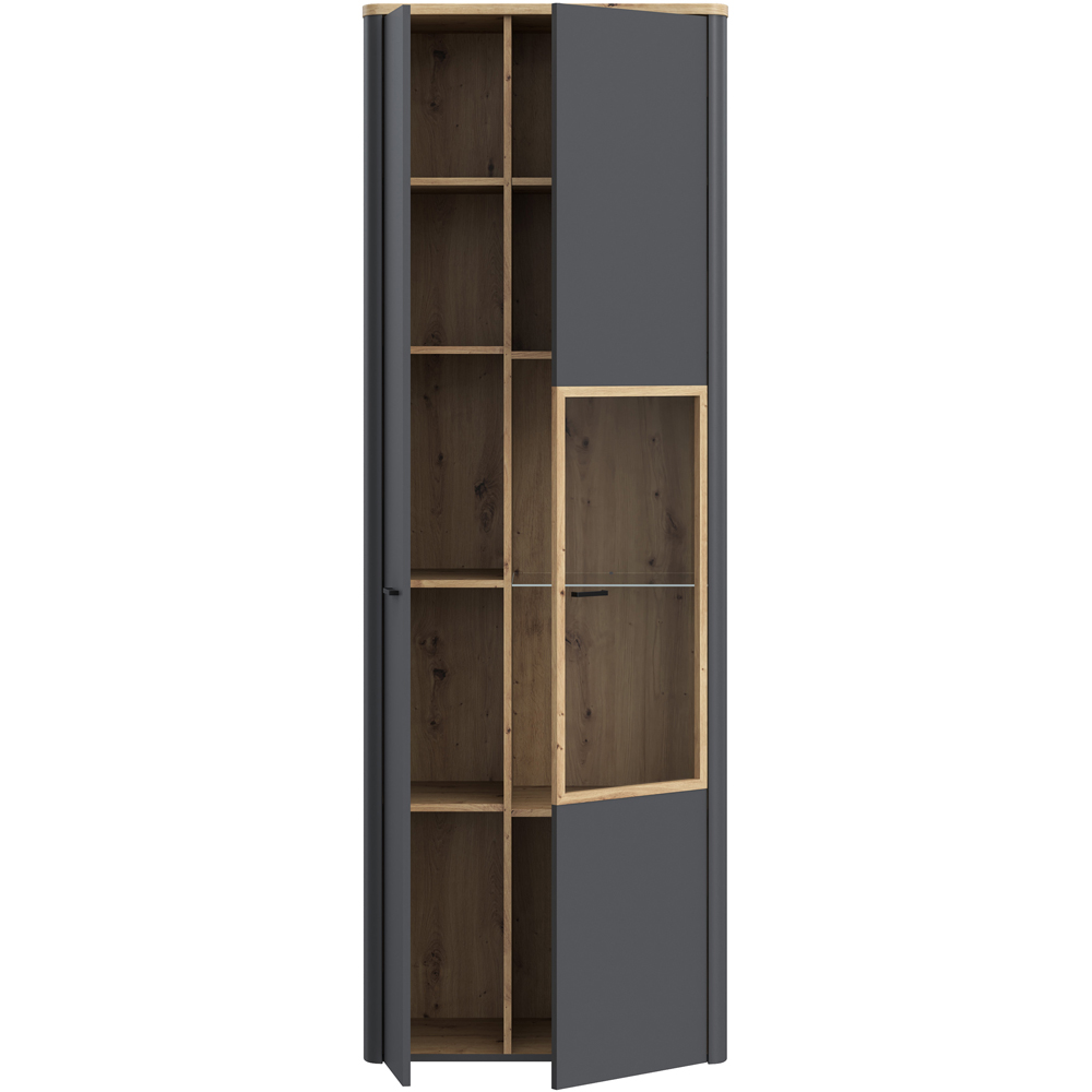 Florence Klara 2 Door Grey and Oak Glass Display Cabinet with LED Lighting Image 4