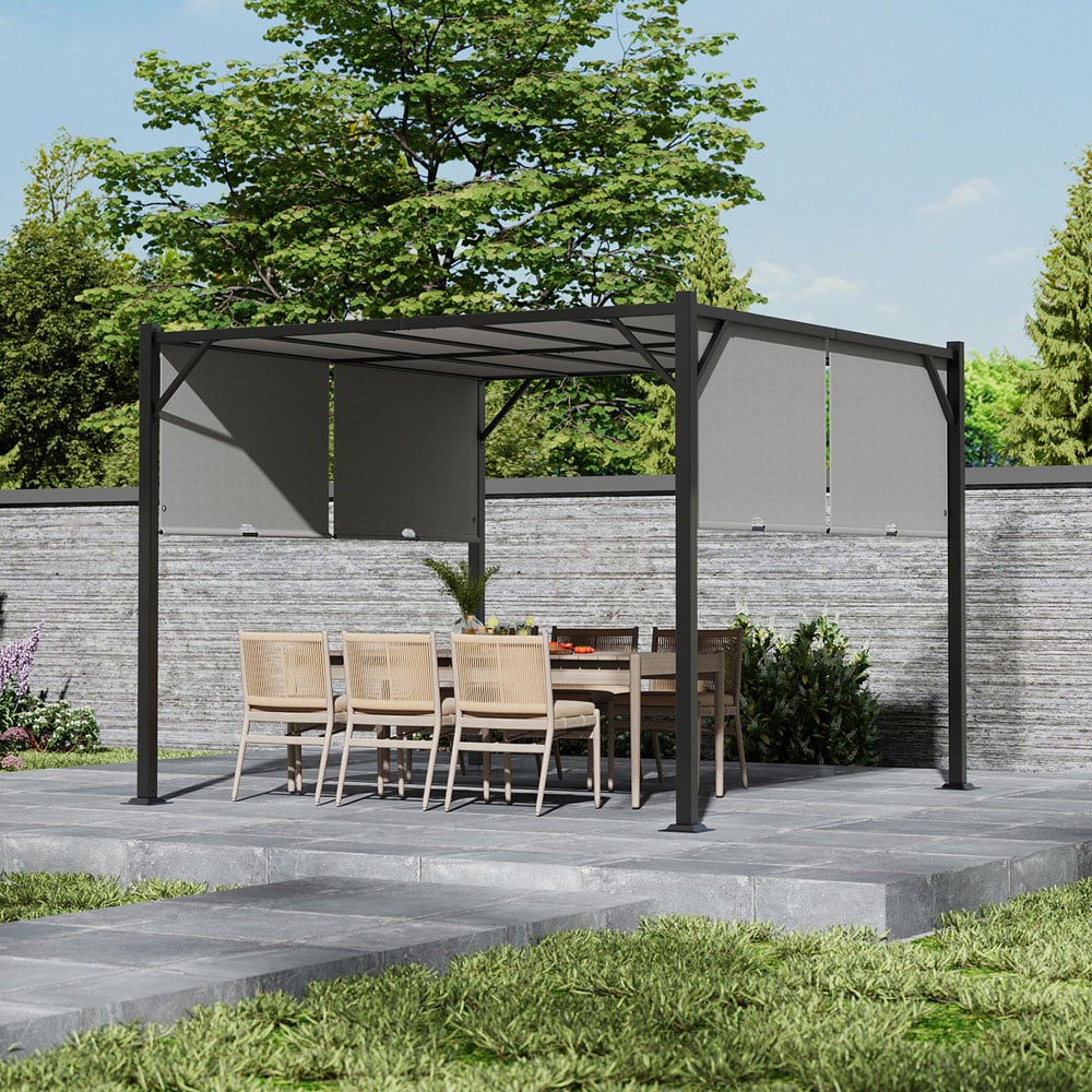 Living and Home Light Grey Retractable Garden Pergola with Canopy 2.95 x 2.95m Image 7