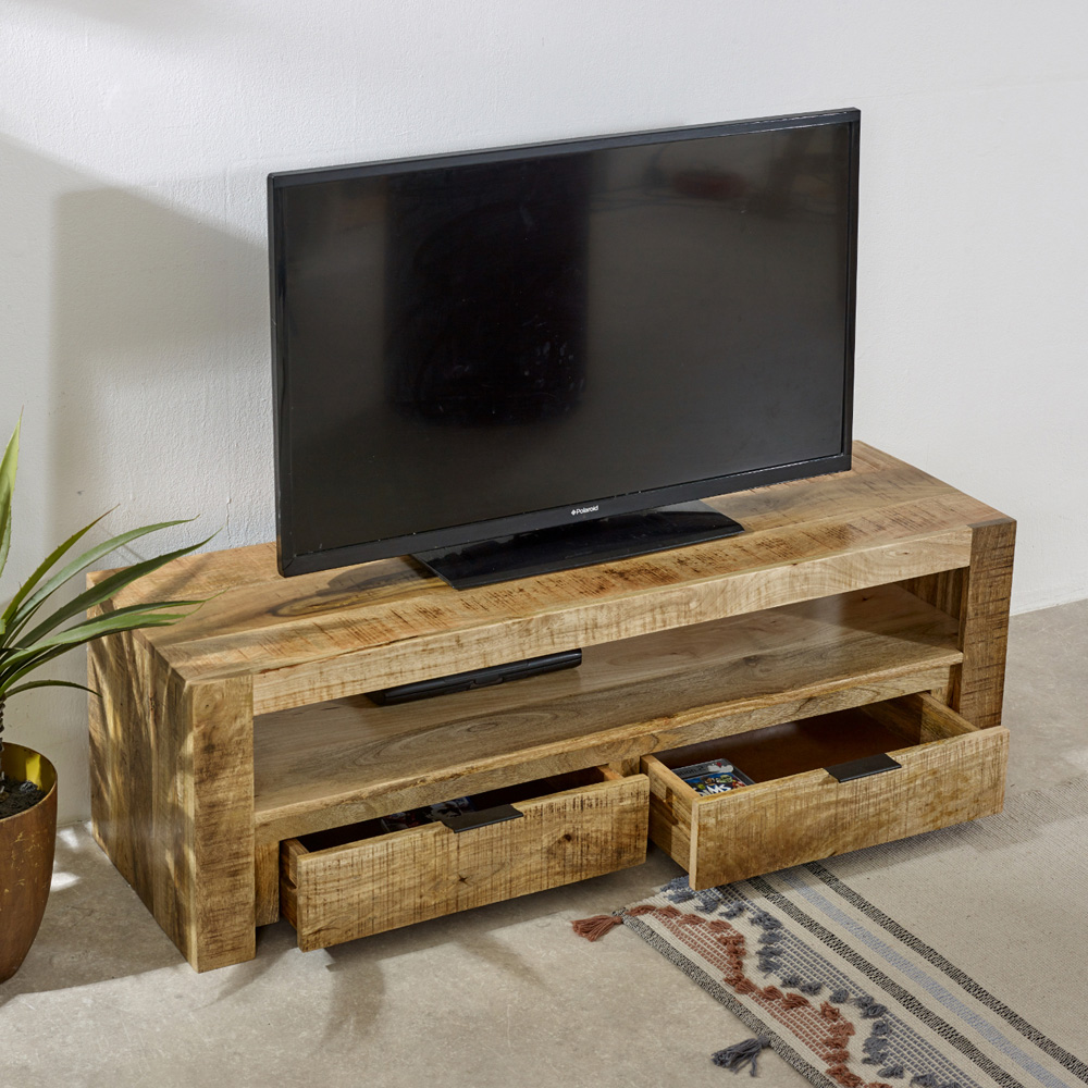 Brooklyn Surrey 2 Drawer Single Shelf Solid Wood TV Unit Image 5