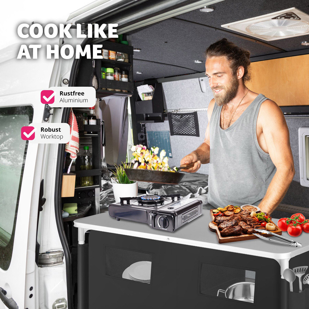 tectake 6 Compartments Black Foldable Camping Kitchen Image 4