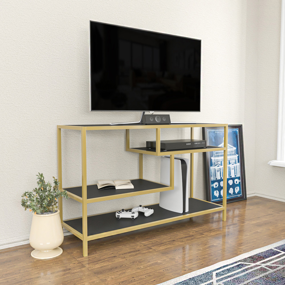 Decorotika Robins Industrial Gold and Grey TV Stand Image 5
