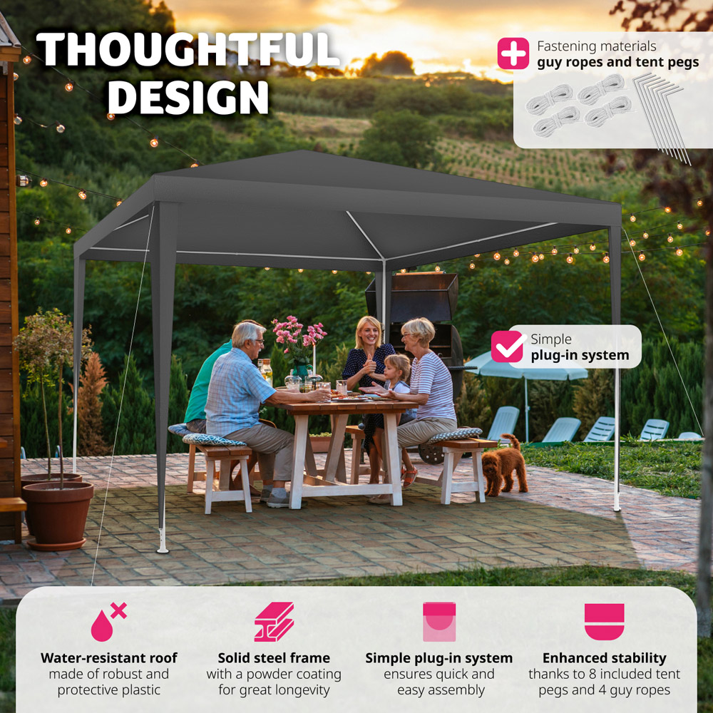 tectake Kara 3 x 3m Grey Water and UV Resistant Gazebo Image 3
