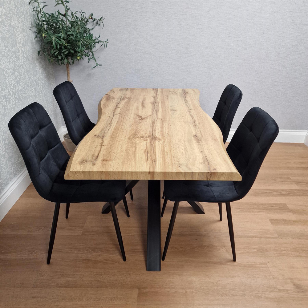 Kosy Koala 4 Seater Velvet Wooden Rectangle Dining Set Black Image 9