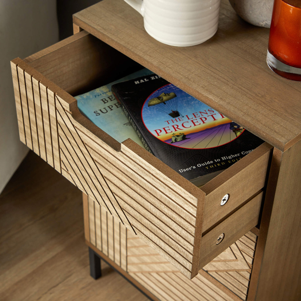 Home Source Mundesley 3 Drawer Geometric Wooden Bedside Table Image 4