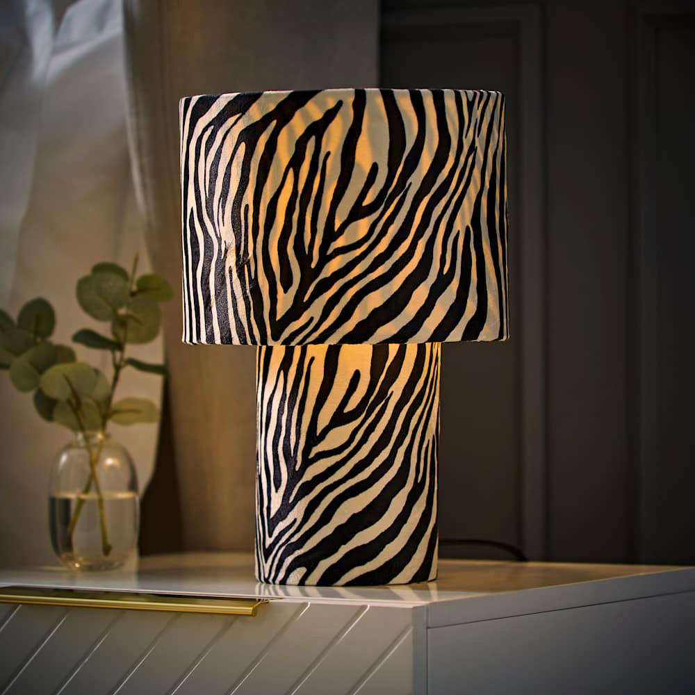 ValueLights Nessa Zebra Pattern Velvet Table Lamp and Bulb Image 2