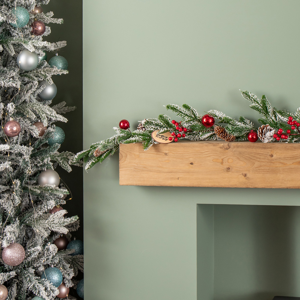 Samuel Alexander Frosted Pinecone Garland with Red Berries and Baubles 190cm Image 3