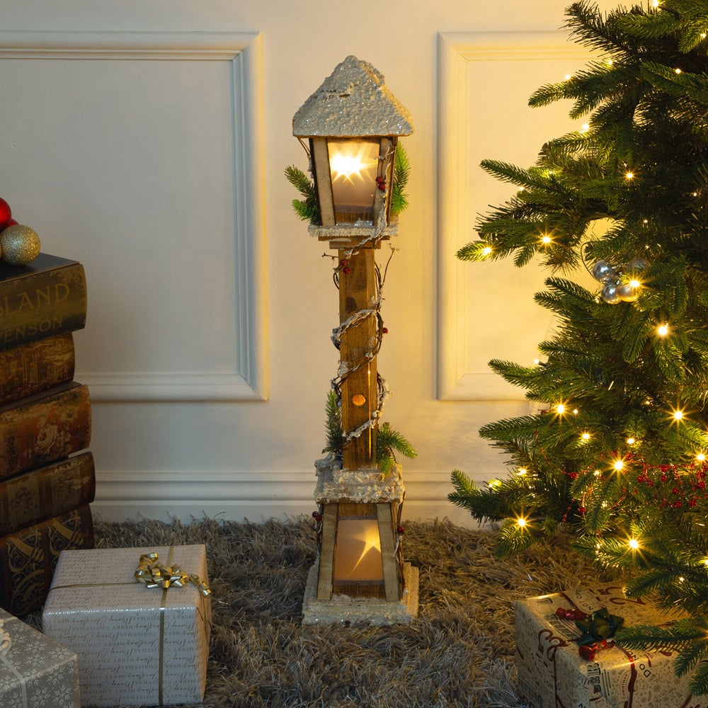 The Christmas Workshop LED Snow Tipped Wood Lamp Post 85cm Image 2