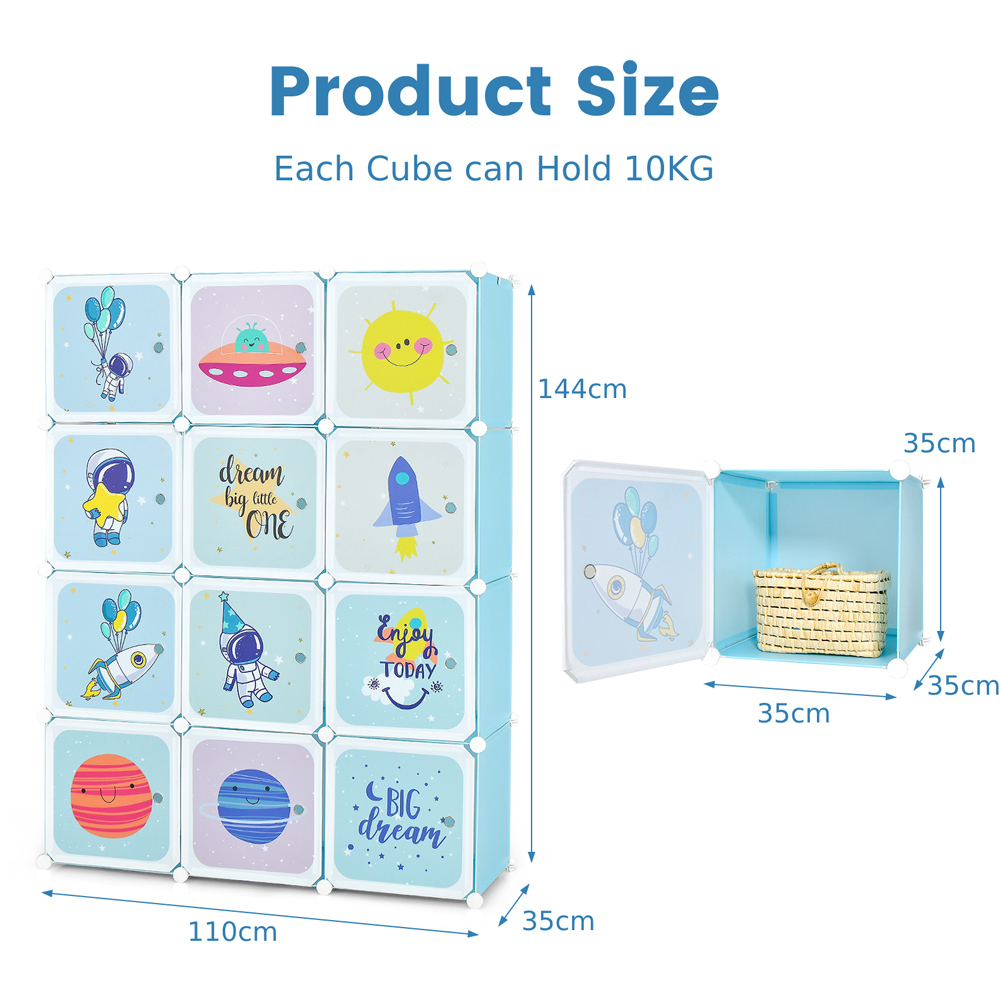 Costway 12 Cube Blue Kids Portable Wardrobe Image 9