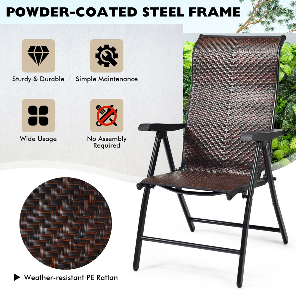 Costway Foldable Rattan Reclining Chair with Widened Armrest Image 7
