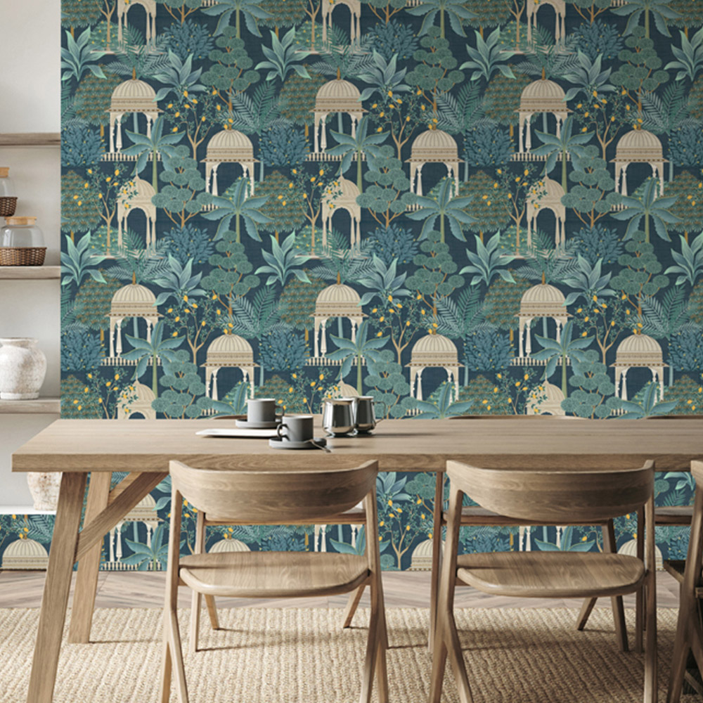 Esselle Home Exotic Pavilion Navy Wallpaper Image 4