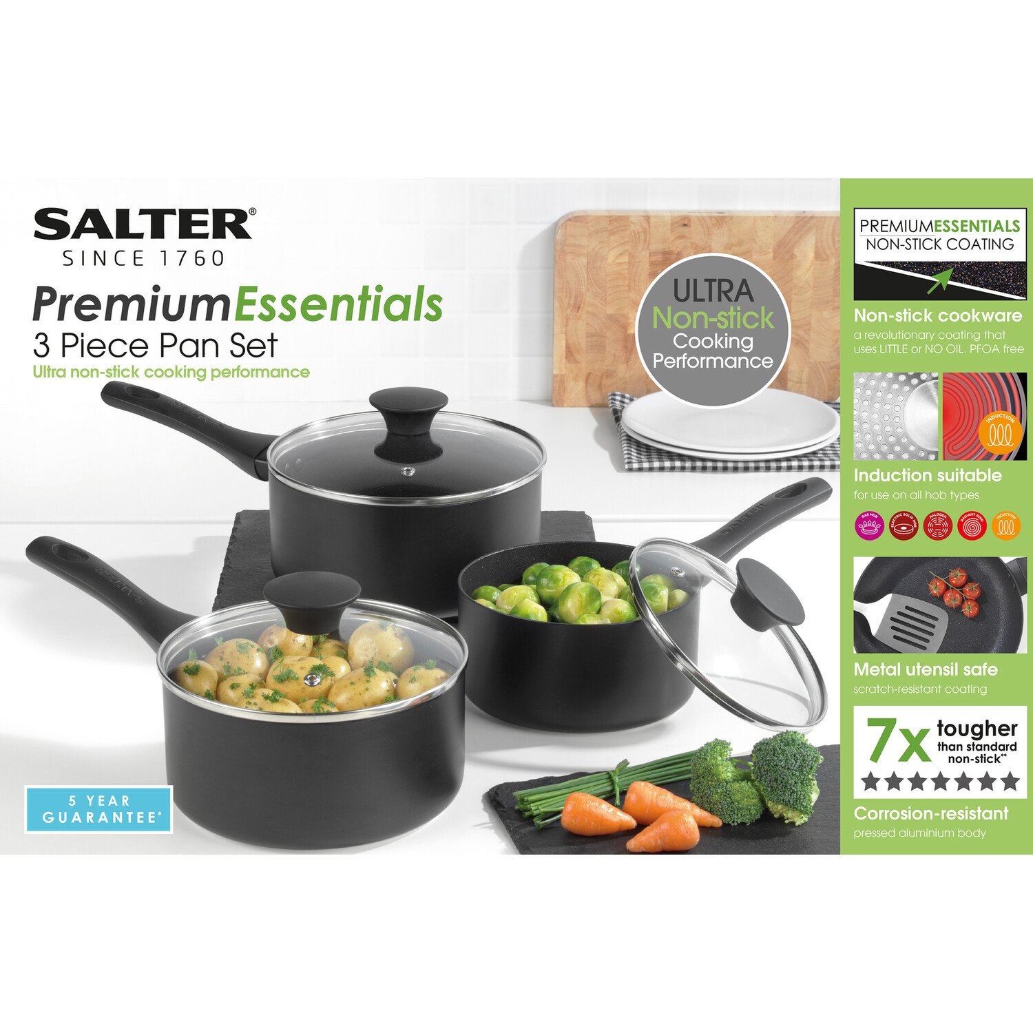 Set of 3 Salter Premium Essentials Saucepans - Black Image 9