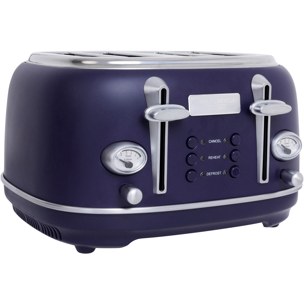 Charles Bentley WOKERE01DARKBL Matt Dark Blue and Silver 1.7L Kettle and 4 Slice Toaster Set Image 4