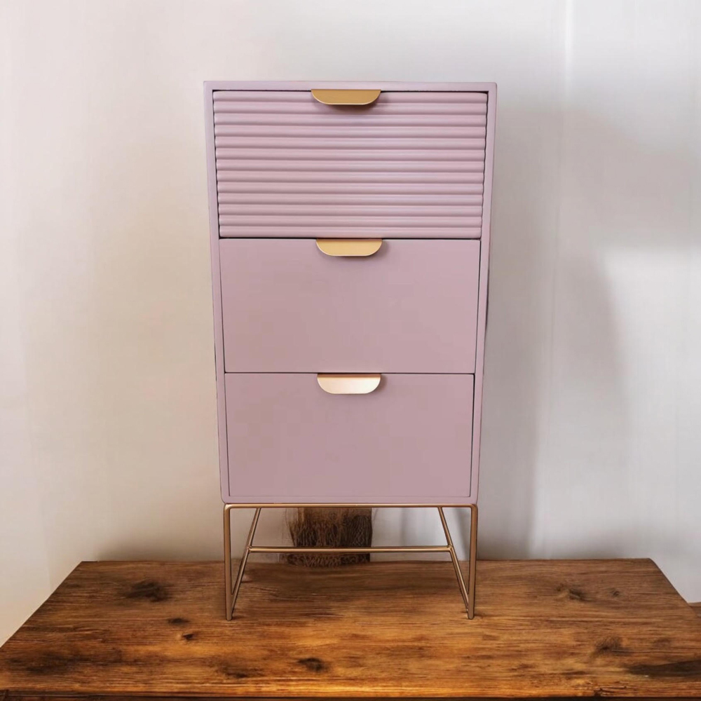 Acacia Home 3 Drawer Pink Wooden Bedside Table Image 3