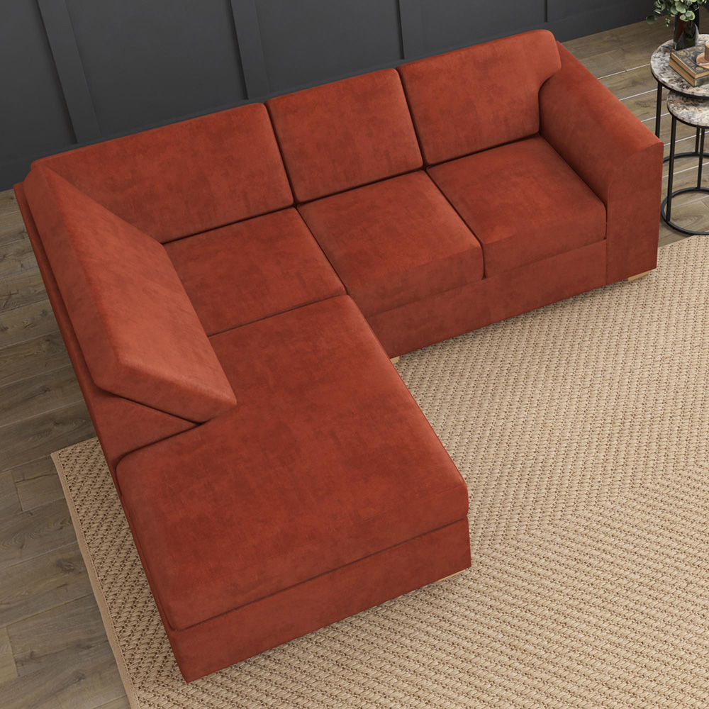 Modo 3 Seater Marmalade Plush Velvet Left Hand Fixed Back L-Shape Corner Sofa Image 7