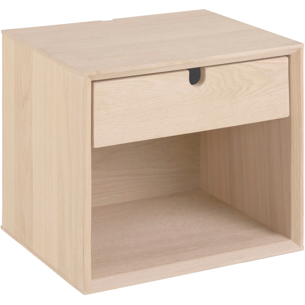 Florence Century Single Shelf Single Drawer White Oak Wall Mounted Bedside Table Image 3
