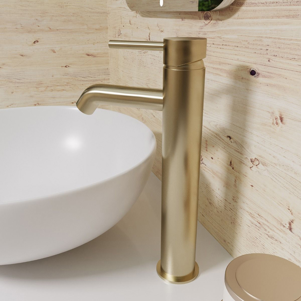 Nes Home Alice Brushed Brass Tall Single Lever Countertop Basin Mixer Tap Image 4