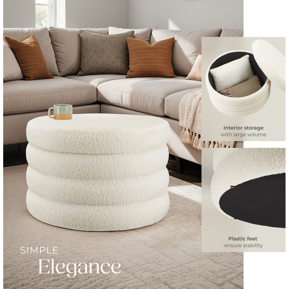 tectake Altu XL Cream White Boucle Storage Footstool Image 4