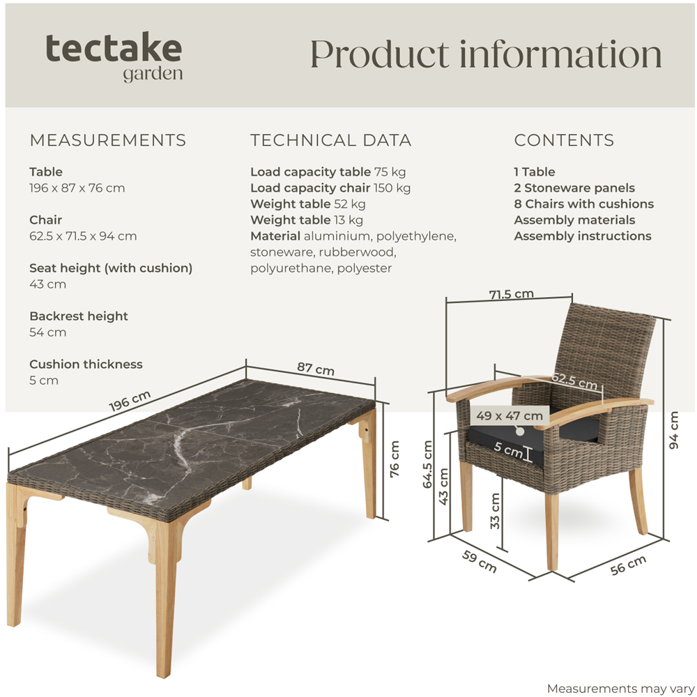 tectake Rosarno Foggia 8 Seater Garden Dining Table Nature Image 9