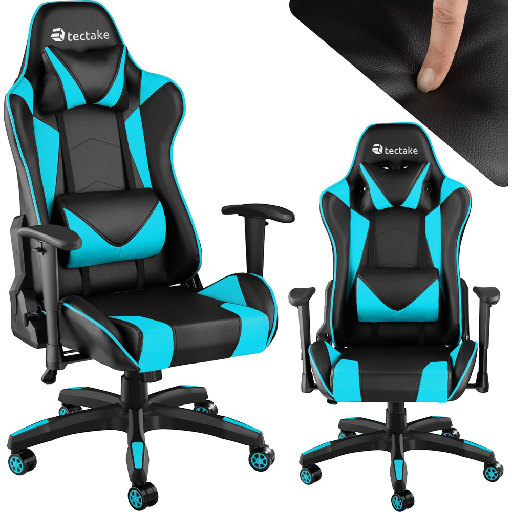tectake Stealth Black and Azure Gaming Chair Image 2