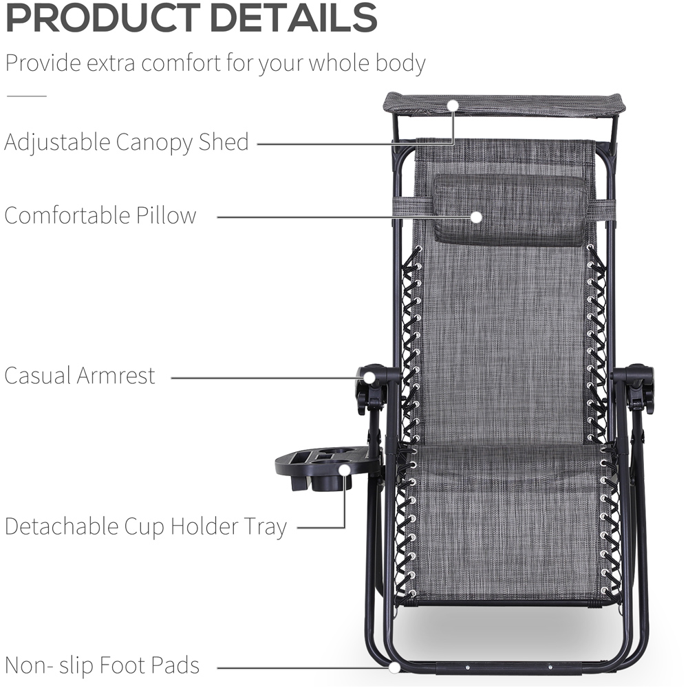 Outsunny Grey Zero Gravity Foldable Garden Recliner Chair with Canopy Image 4