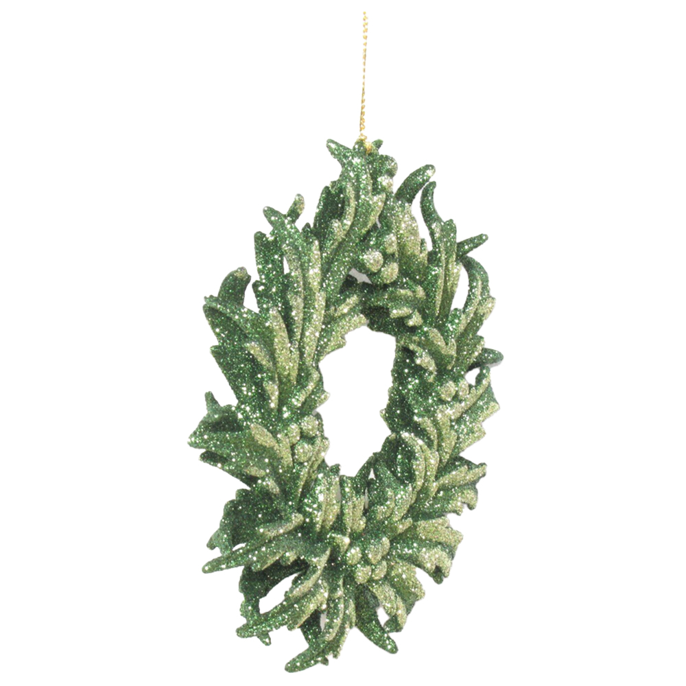 Elegant Glitter Wreath Hanging Decoration Olive Green Image 3