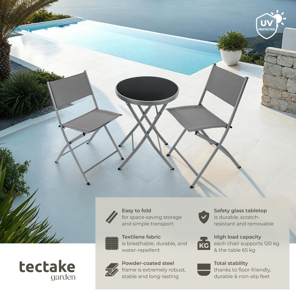 tectake 2 Seater Grey Foldable Bistro Set Image 6