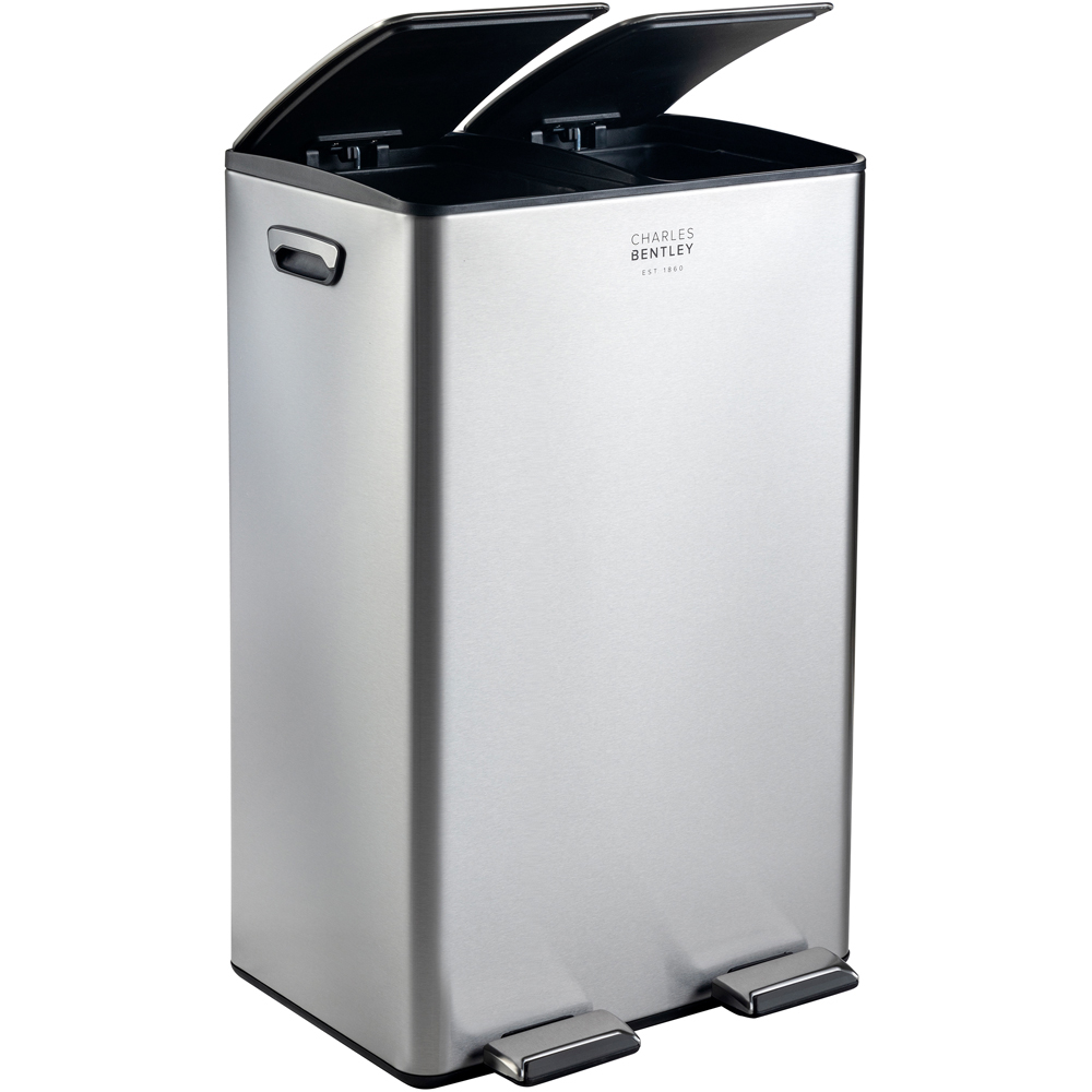 Charles Bentley 2 Compartment Stainless Steel Kitchen Pedal Bin 60L Image 3