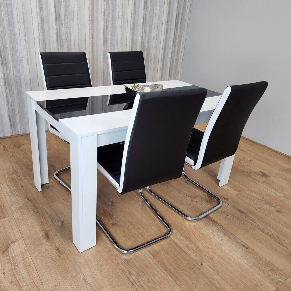 Portland Faux Leather and Wood 4 Seater Dining Set White and Black Image 5