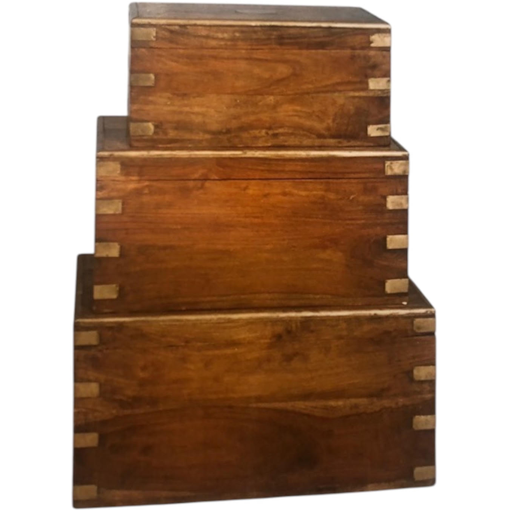 Acacia Home Brown Wooden Chests 90cm Set of 3 Image 2
