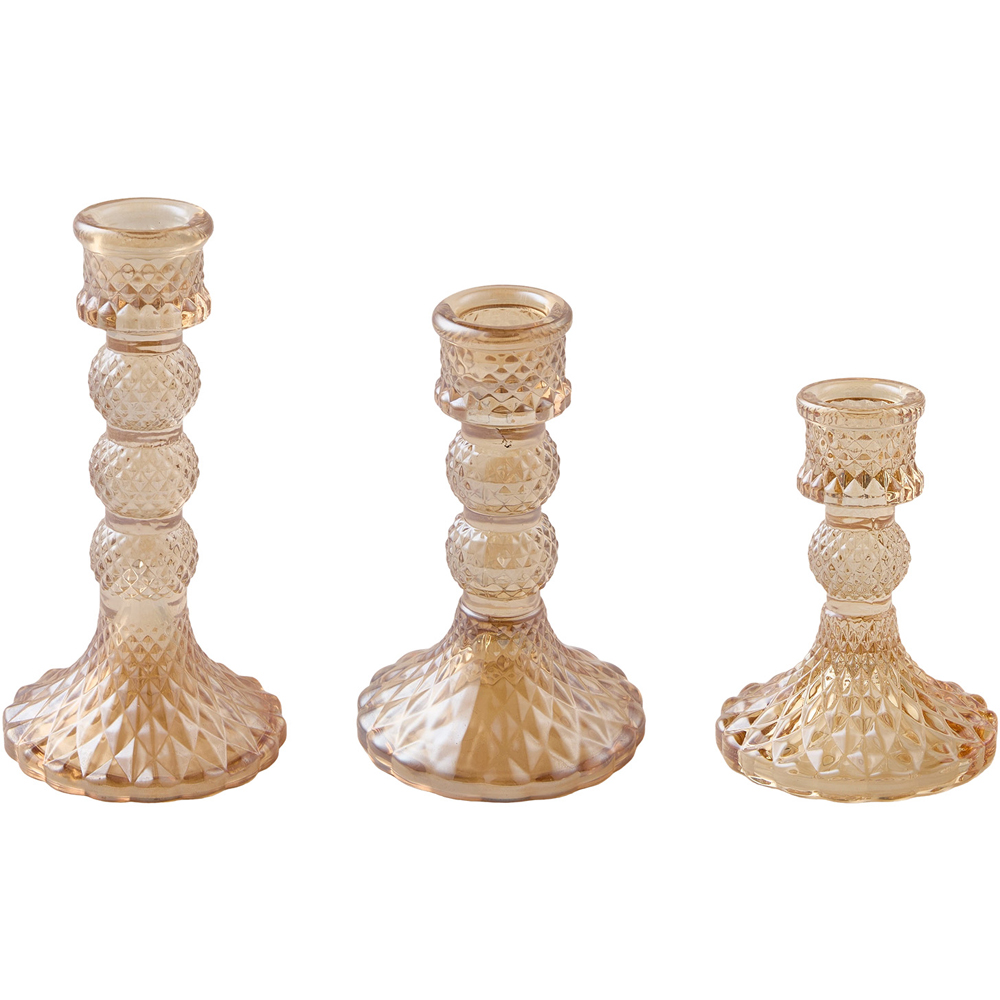 Living and Home Amber Glass Tiered Candlestick Holder Set of 3 Image 4