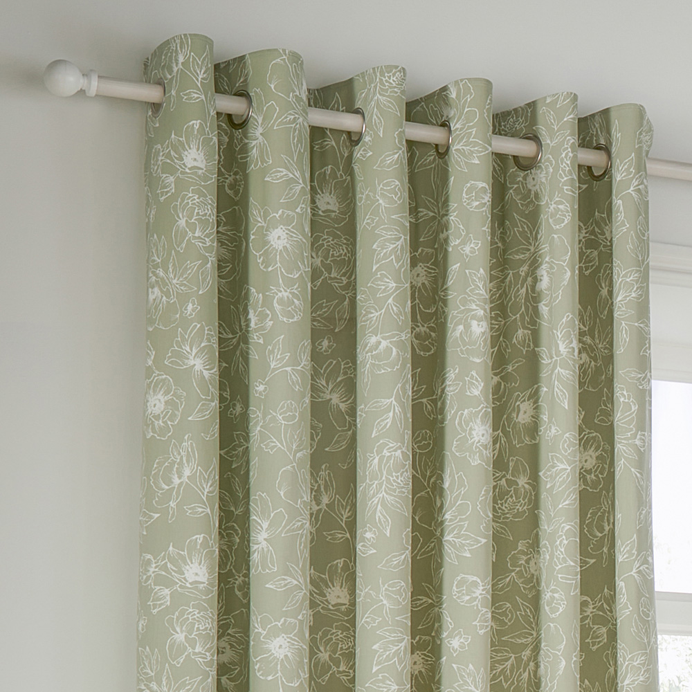 Wylder Nature Bella Floral Lined Eyelet Curtains Sage 229 x 183cm Image 2