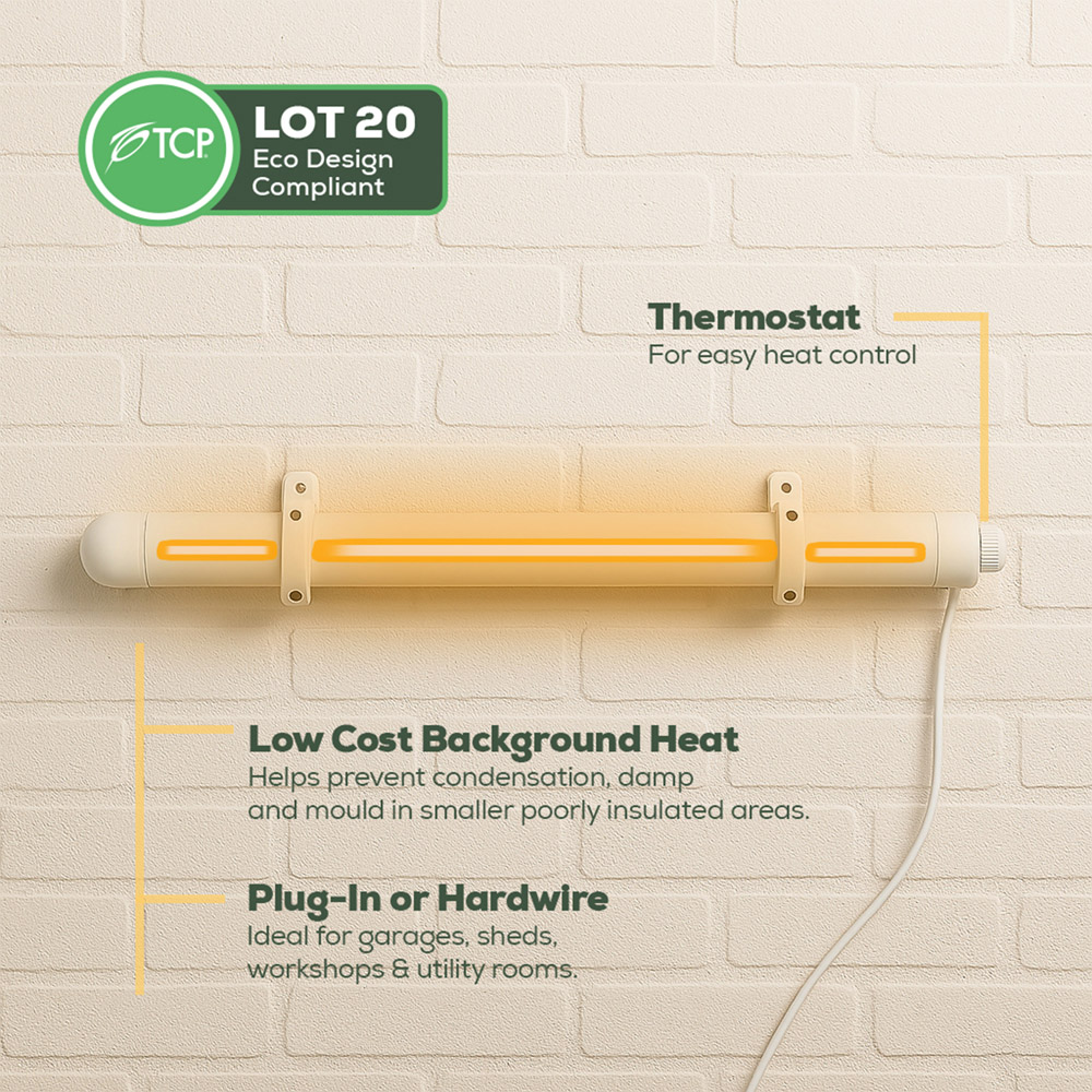 TCP White Tubular Heater with Built-in Thermostat 120W Image 8