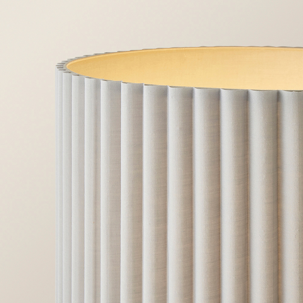 ValueLights Lenny Stone Grey Drum Lamp Shade Ribbed Fabric Midi LED Floor Lamp Image 3