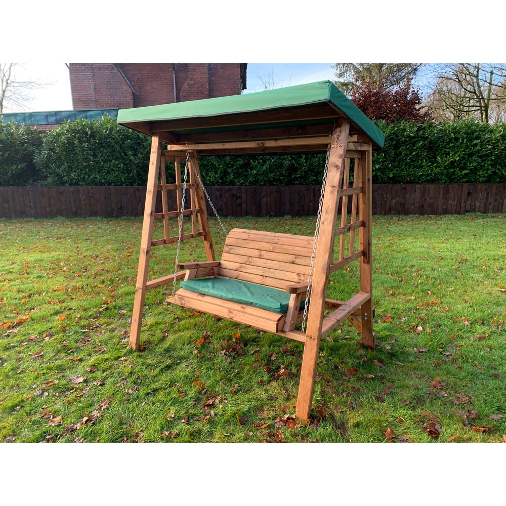 Charles Taylor Dorset 2 Seater Swing with Green Cushions and Roof Cover Image 4