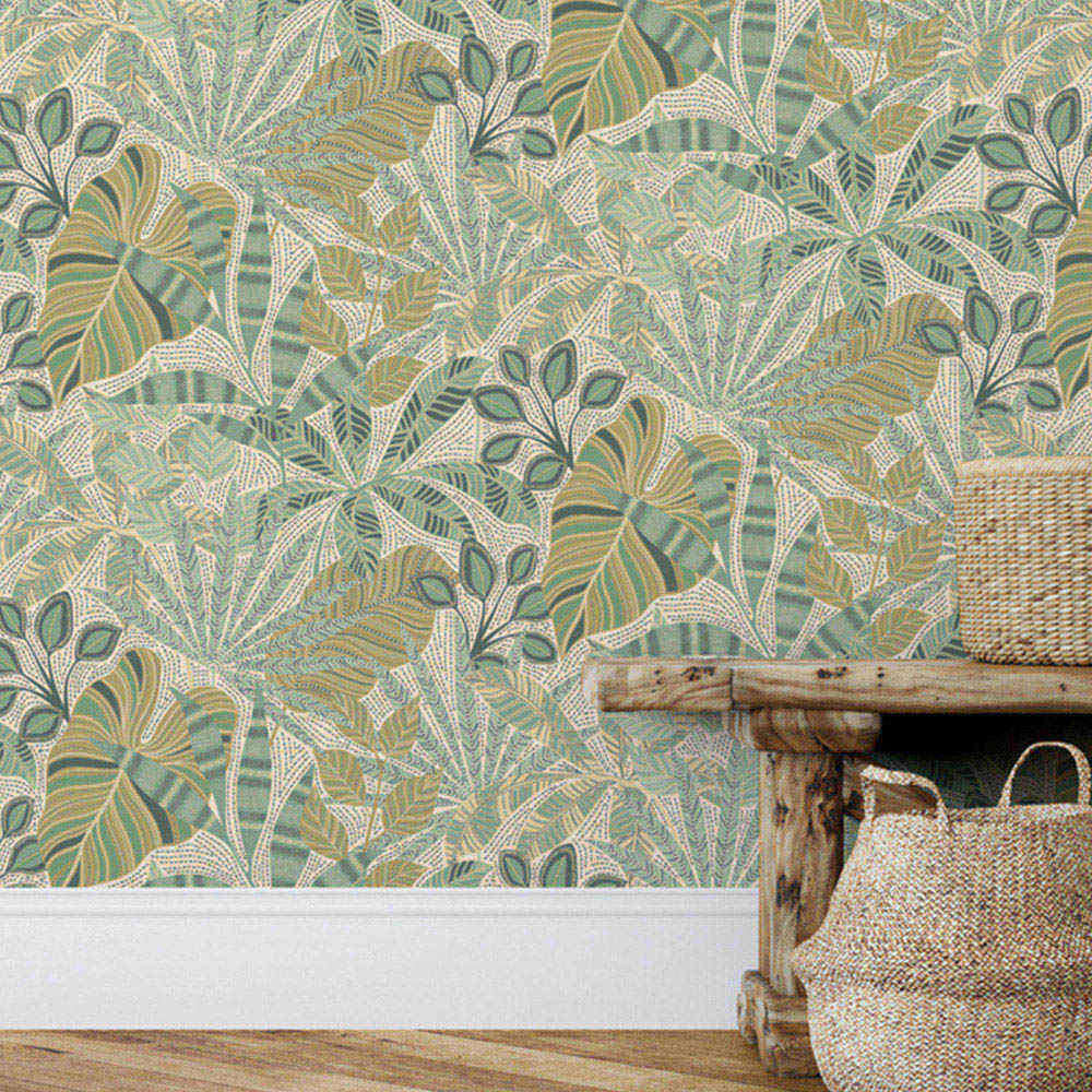 Esselle Home Kirra Leaf Citrus and Green Wallpaper Image 4