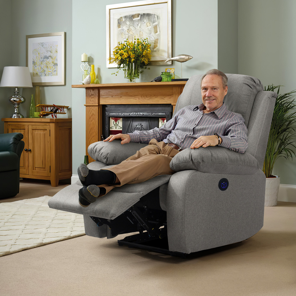 Comfy Living 6 Seater Light Grey Linen Electric Recliner Sofa Set Image 6