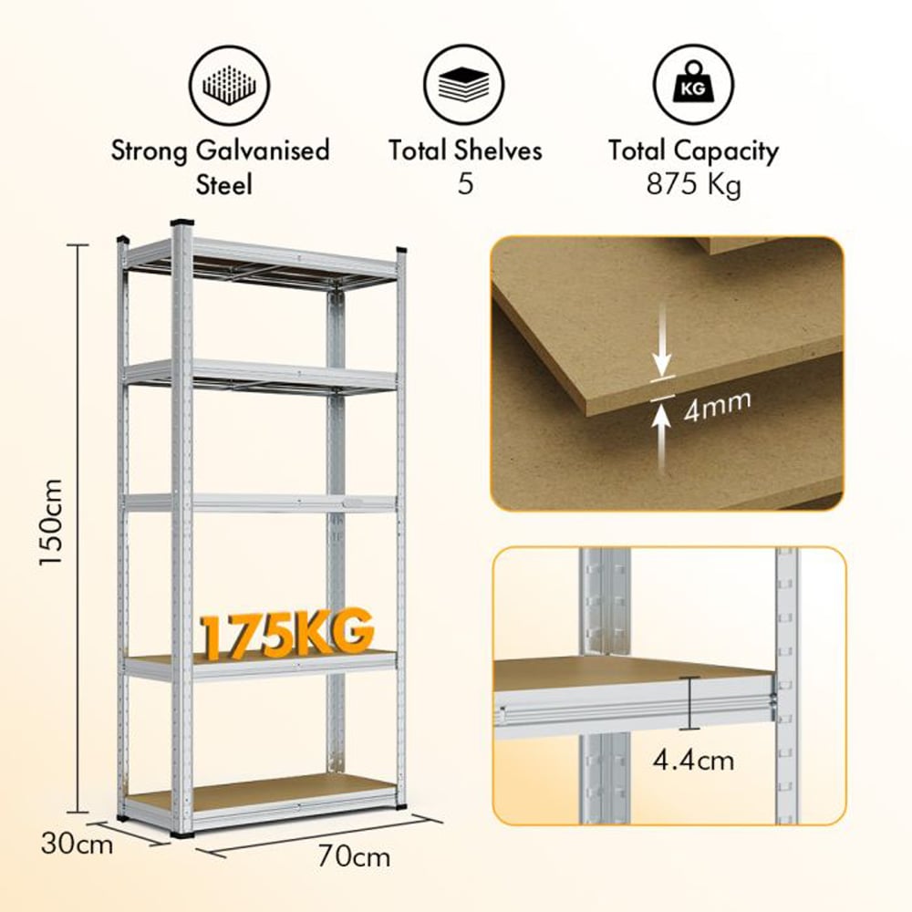 VonHaus 5 Shelf Galvanised Storage Rack Image 9