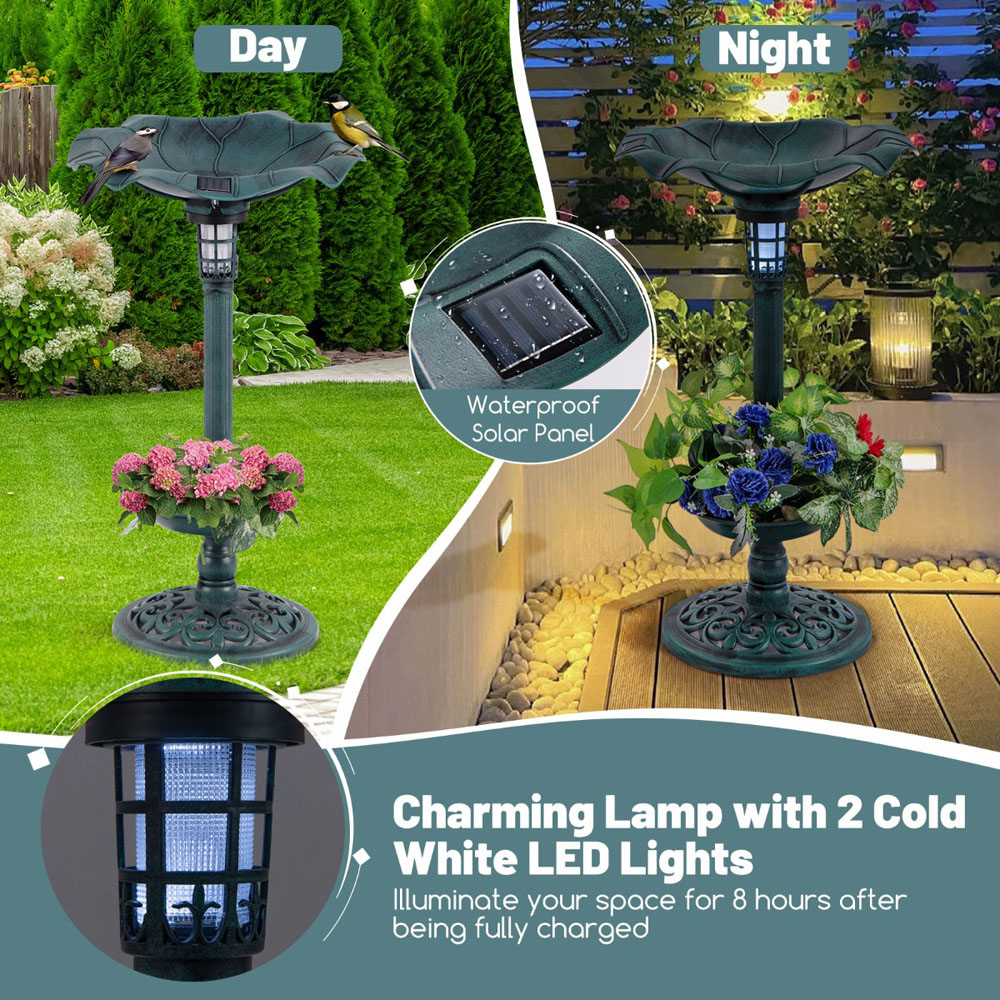 Costway Antique Solar Powered Bird Bath and Feeder Set Image 8