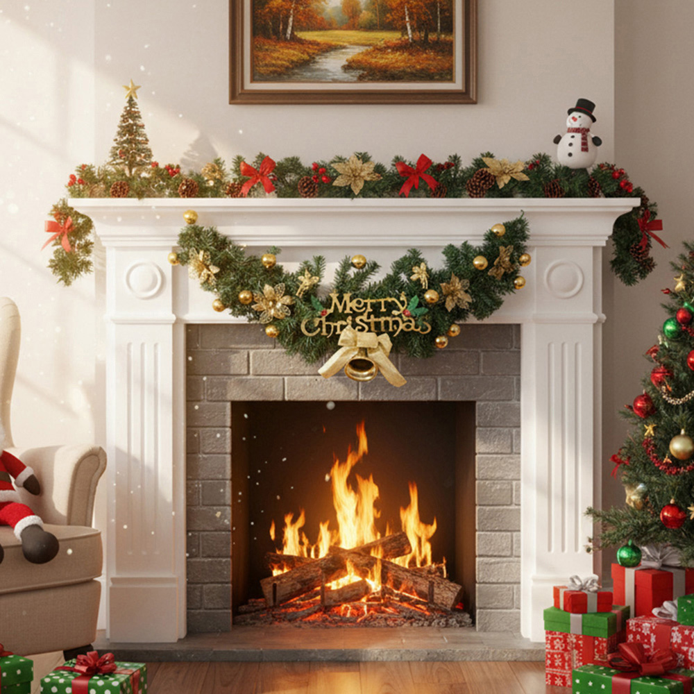 Living and Home Festive Christmas Wreath with Gold Ornaments Flowers and Pinecone Image 2