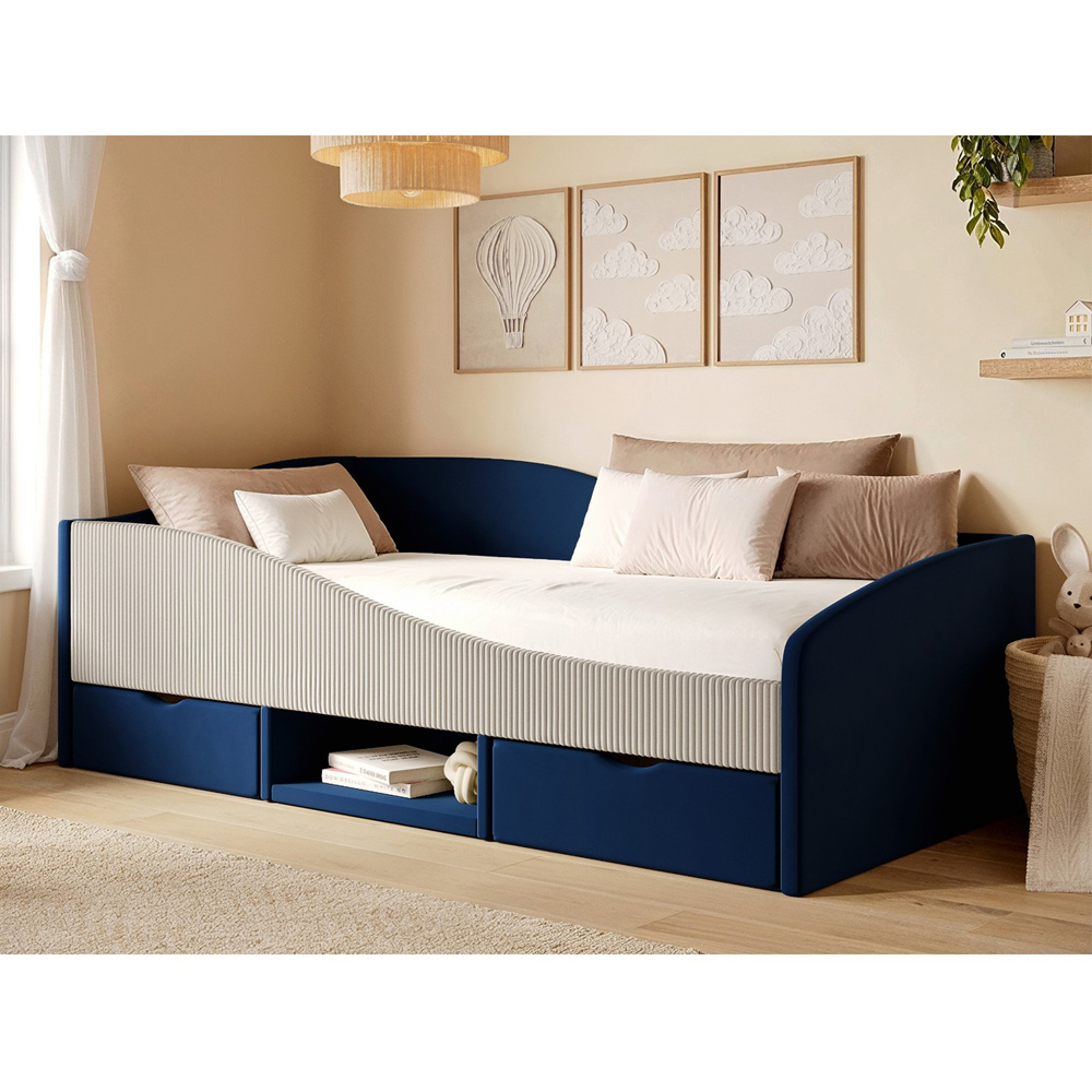 Flair Aubrey Blue Velvet Storage Low Sleeper Bed with Beige Cord Image 7