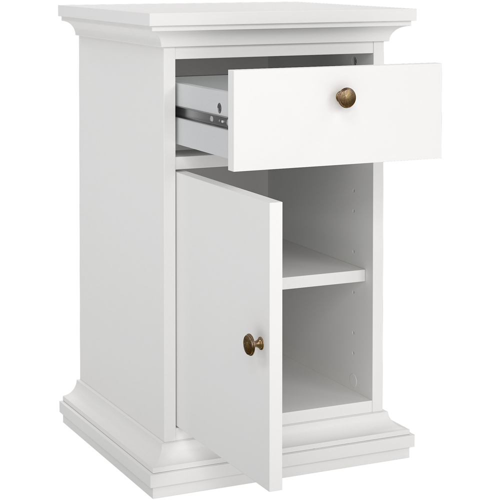 Florence Paris Single Door Single Drawer White Bedside Table Image 5