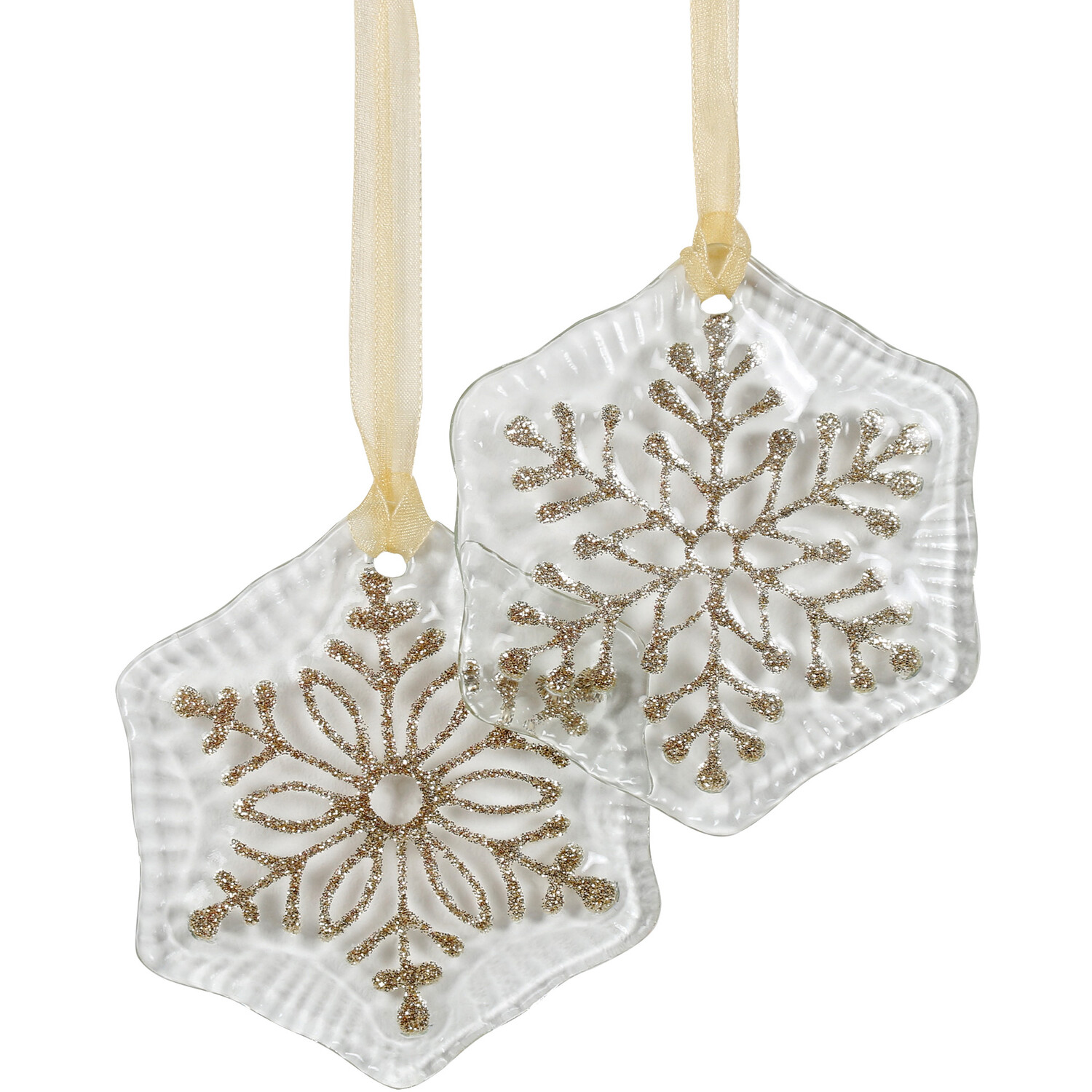Glass Glitter Snowflake Hanging Decoration - Gold Image 1