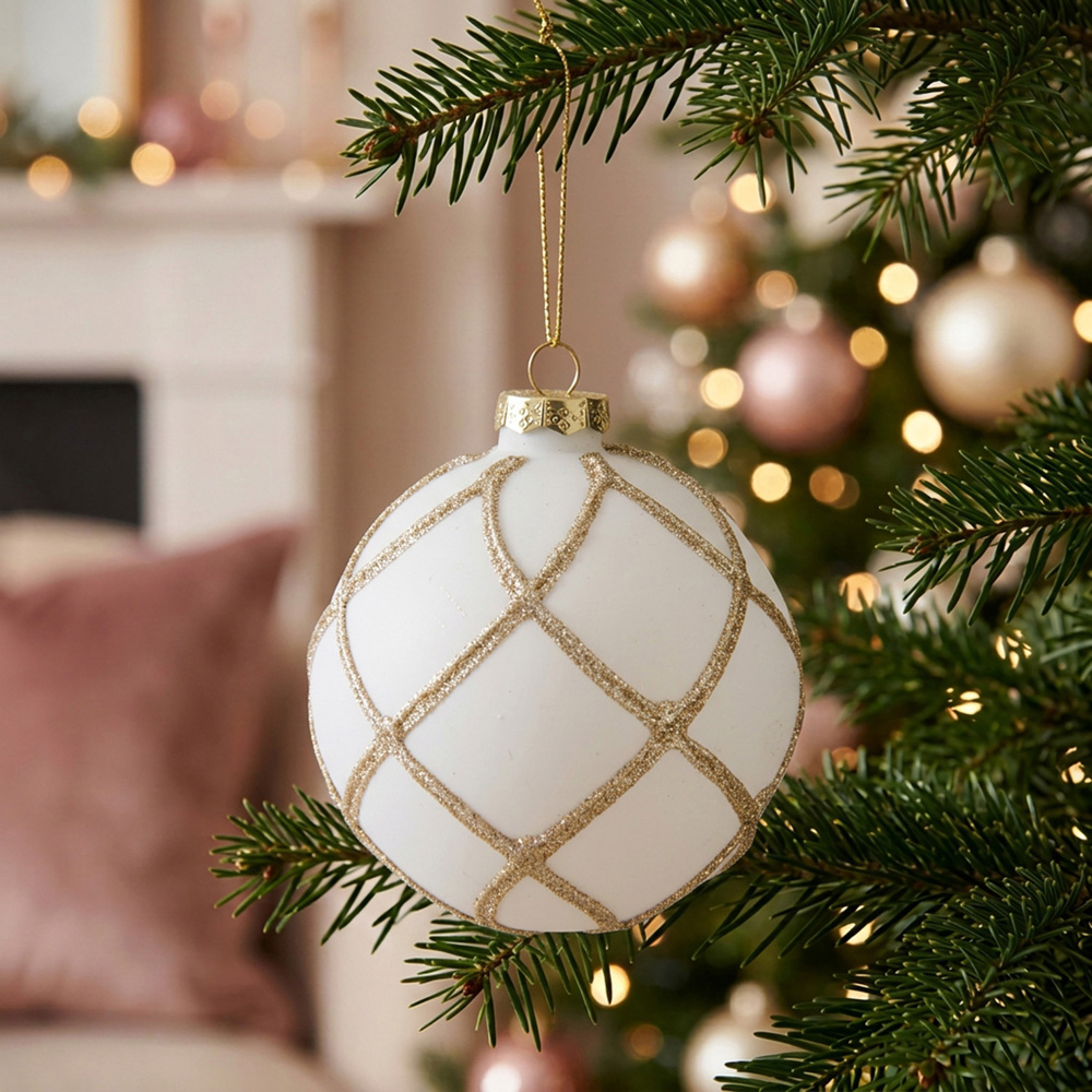 Decadent Bronze White Glitter Wrapped Bauble Image 2