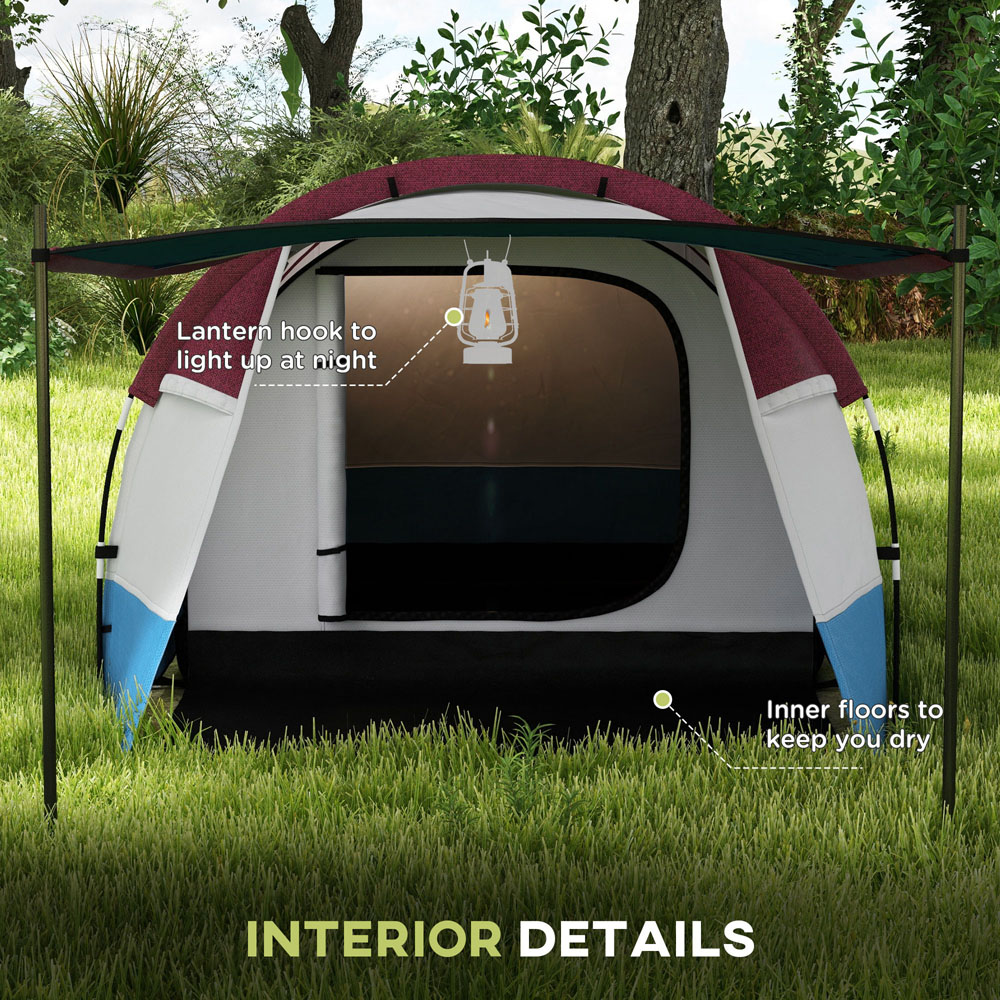 Outsunny 2-3 Person Tunnel Camping Tent with Bedroom and Living Room Red and Blue Image 7